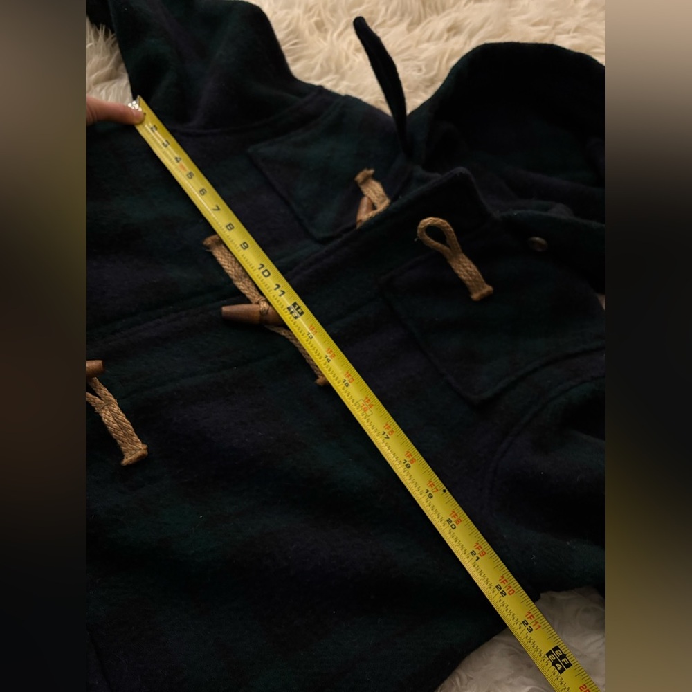 Vintage 90s Ralph Lauren Toggle Coat 100% Wool Duffle Green Plaid Long Overcoat - Picture 4 of 6